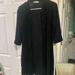 Black Sheer Button-Up Long Shirt
